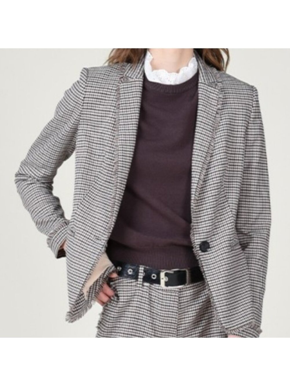 Lili SIDONIO Molly Bracken Checkered fringe blazer